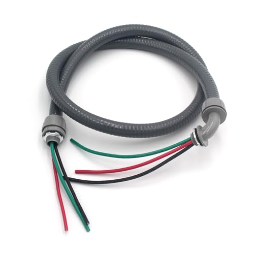 TAUROX 4FT Liquid Tight Electrical Conduit Kit 1/2-Inch, 3 Conductor 10 Gauge Wire, Outdoor Flexible Nonmetallic Power Whip with Ground