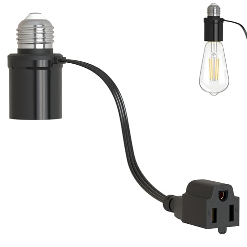 Aaeytby 1-Pack 3 in 1 E26/E27 Light Socket Outlet Adapter with Extension Cord – Outdoor Porch Garage Use