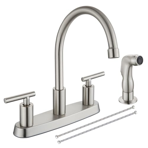 Nickel 2-Handle Kitchen Faucet with Sprayer, 4 Hole, Brushed Finish