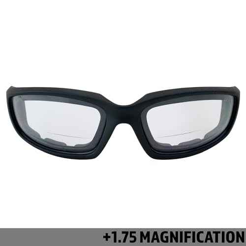 Birdz Eyewear Oriole Bifocal Safety Glasses 2 Pairs Padded Black Frame Clear Smoke Lenses +1.75 Magnification