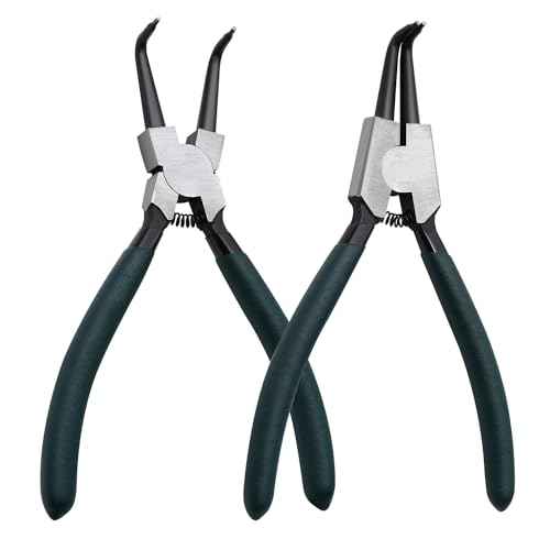 Snap Ring Pliers Set, 2pcs 7" Internal/External Circlip Pliers Kit with Bent Jaw, Heavy Duty Precision Spring Loaded Pliers for Ring Remover Retaining and Remove Hoses, Gaskets