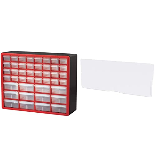 Akro-Mils 44-Drawer Cabinet with Length Dividers, Red/Black | 6-Drawer Small & 6-Dividers Pack