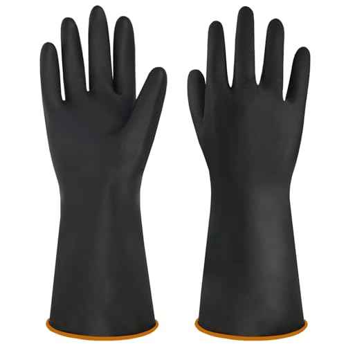 Chemical Resistant Latex Gloves, 14'' 18'' 22'' Industrial Heavy Duty Work Rubber Glove, Black Color One Pair