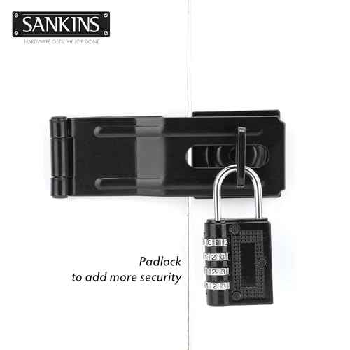 4-1/2" Swivel Staple Safety Hasps, Gate Door Hasp Latches Safety Packlock Clasp Locking with Twist Knob for Fence, Gate, Cabinet, Black