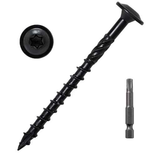 LIONMAX Lag Screws 3 Inch, Structural Wood Screw #14 x 3, 300-PCS Heavy Duty Construction Screw, Rust Resistant, Washer Head, Black Coated Exterior Wood/Lag/Timber Screws, Star Drive with Bit