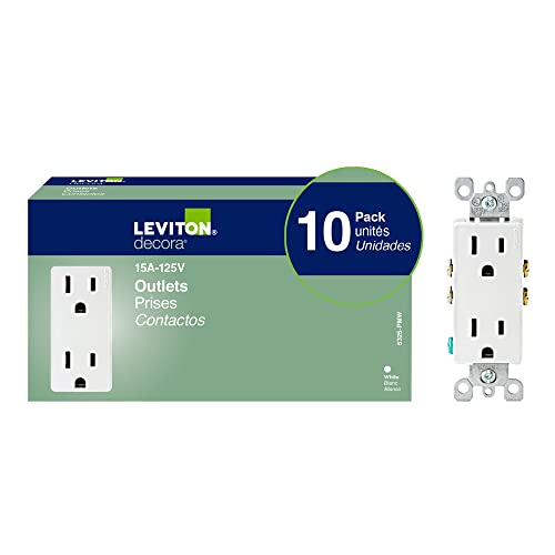 Leviton 5325-WMP 15A White Decora Duplex Receptacle 10-Pack - Grounding, Residential Grade