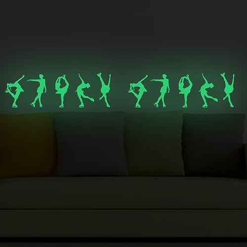 Ice Skating Girls Glow in The Dark Stickers, Waterproof Girls Stickers for Kids Bedroom, Kids Wall Stickers Decorations for Bedroom. (Figure Skating)