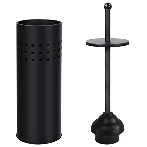 Black Toilet Plunger with Holder for Bathroom & Bathtub Drains - Compact & Quick Dry
