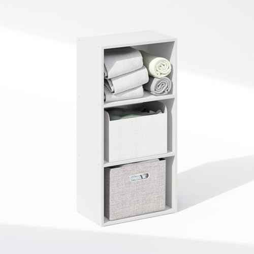 Furinno Reed Closet Organizers and Storage, 3-Tier Closet Organizer, Open Shelf Closet Storage, for Wardrobe, Bedroom, Living Room, White