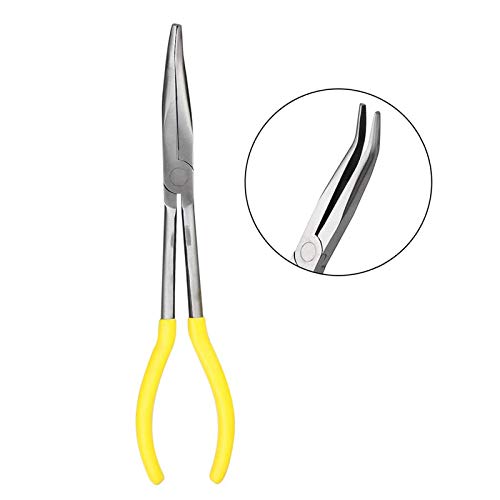 11 Inch Long Reach Long Nose Pliers | Designed for Mechanics, Technicians, and Contractors | Work with Delicate or Difficult-to-Reach Pieces | Milled-Jaws | Steel ¡°45 Degree Bent Nose Plier