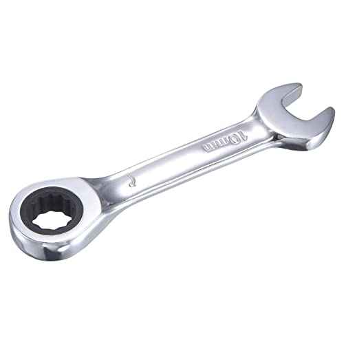uxcell 10mm Stubby Ratcheting Combination Wrench Metric 72 Teeth 12 Point Box Ended Tools, CR-V