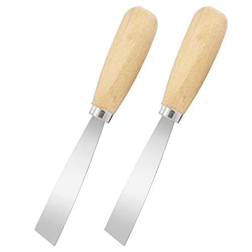 Putty Knife, 2 PCS 1 Inch Metal Scraper, wooden Handle Spackle Knives for Drywall, Decals, Wall paper, Patching, Painting, Taping, Scraping Coating
