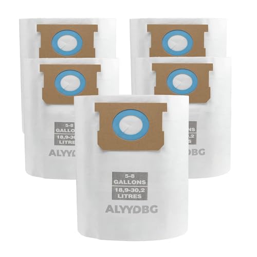 5 Pack 5-8 Gallon Shop Vac Bags Compatible with Type E/H 90661 90671 - Tear-Resistant Dust Bags
