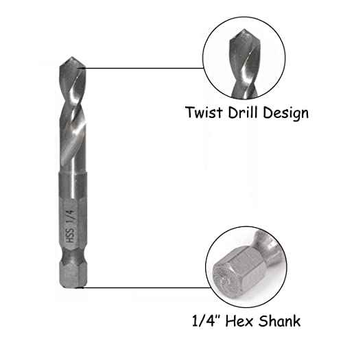 5PCS Stubby Drill Bit Set Short Drill Bits HSS 4241 Steel 1/4" Quick Change Hex Shank 3/32, 1/8, 3/16, 1/4, 5/16 Inch for Woodworking