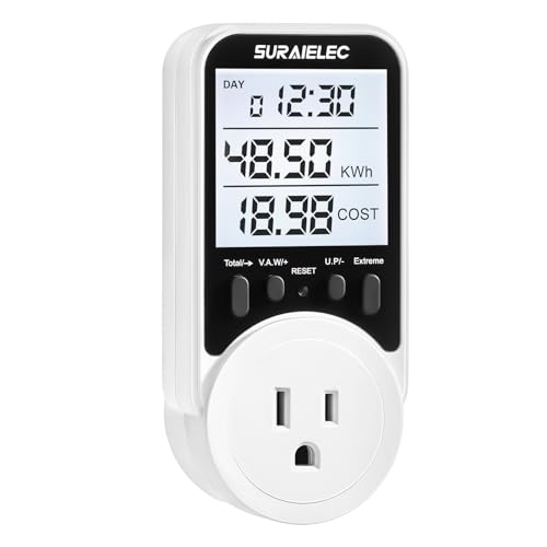 SURAIELEC Digital Power Meter 90-250V Watt & Energy Usage Monitor