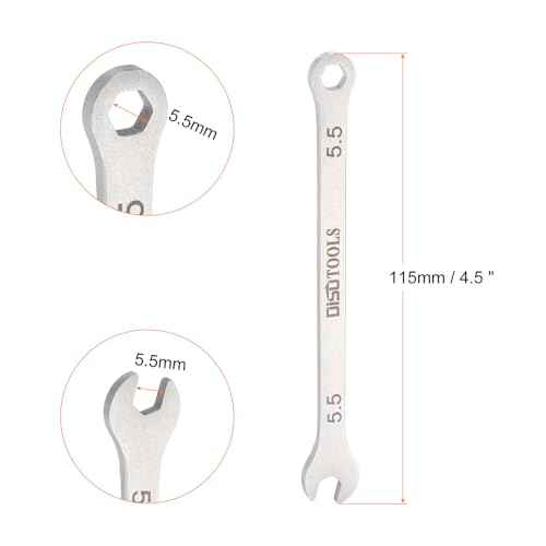 HARFINGTON 2pcs Thin Combination Wrench Metric 5.5mm 6-Point Ended Box 15 Degree Offset Open End Stainless Steel, Silver Tone