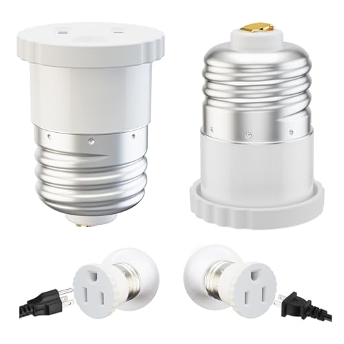 eRqILUJI 2 Pack Light Socket to Outlet Adapter White - Converts E26 Bulb Socket to Power Outlet