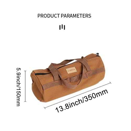 TBACW Canvas Tool Storage Bag with Zipper - Organizer for Tools, Tent Stakes & Poles, Durable Fabric Utility Pouch for Outdoor Hunting Hiking Camping Gear (Khaki)