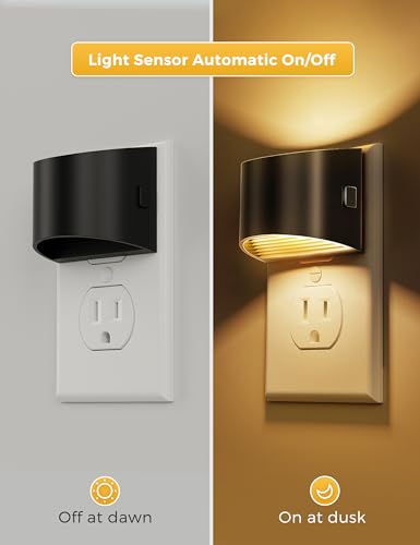 Black 2-Pack Dusk to Dawn LED Night Lights, Soft White 3000K, Wall Plug-In