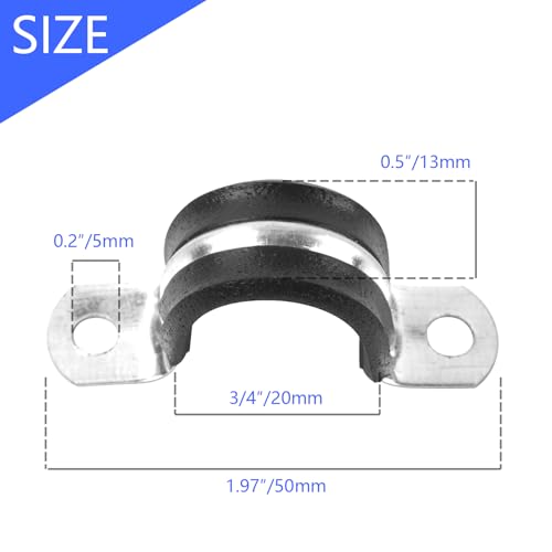 3/4 Inch Reinforced Rigid Pipe Strap, 2 Holes U Bracket Cable Clamp Hanger, Rubber Cushioned Insulated Clamp, Conduits Strap Clamps for Pipe Fixing on Various Surfaces, 10 PCS(20mm)