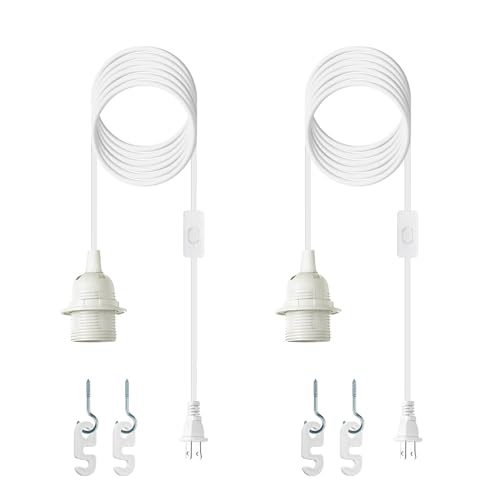 Zarnicy White 16FT Plug-in Pendant Light Cord Kit with On/Off Switch - E26/E27, 2 Pack