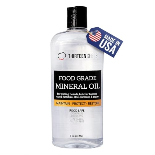 Thirteen Chefs Mineral Oil 8 oz Food Grade Conditioner for Cutting Boards & Kitchen Surfaces