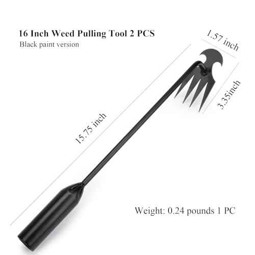 WMM Weed Puller Tool Gardening Tools Set of 2 Uprooting Weed Pulling Tool, 4 Teeth Manganese Steel Forged Weeding Tool for Vegetable, Portable Hand Weeder Tool for Garden Farm Planting Weeding