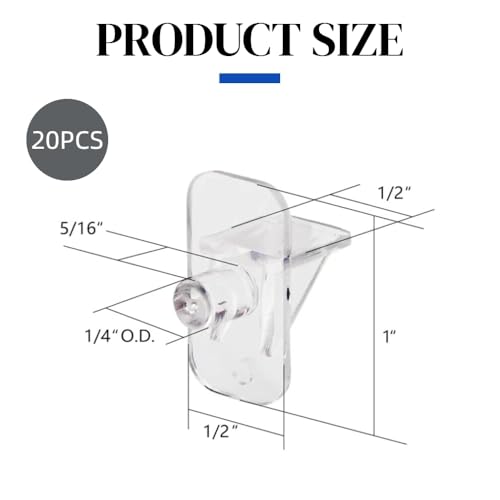 Laoha 1 Inch x 0.5 Inch x 1/4 Inch Plastic Shelf Pegs, 20PCS Support & Clips for Cabinets & Bookcases