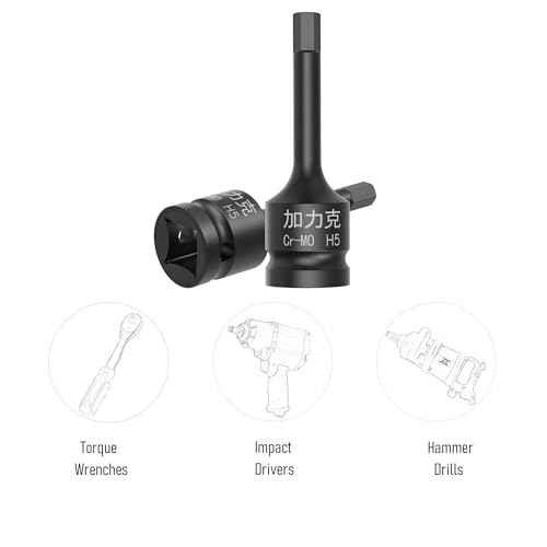 3PCS 3/8" Square Drive H5(5mm) Impact Hex Bit Socket, 60mm(2.36") Length, Hex Driver, Impact Grade, One-Piece Construction, 3/8" Drive Allen Bit Socket, Cr-Mo Steel, Black