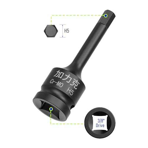 3PCS 3/8" Square Drive H5(5mm) Impact Hex Bit Socket, 60mm(2.36") Length, Hex Driver, Impact Grade, One-Piece Construction, 3/8" Drive Allen Bit Socket, Cr-Mo Steel, Black