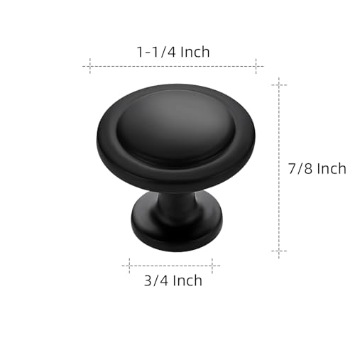Ravinte Matte Black Round Cabinet Knobs 1-1/4 Inch - Pack of 30 Black