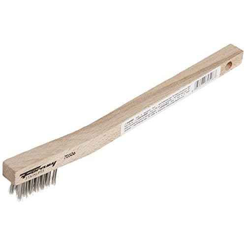 Forney 70506 Wire Scratch Brush, Stainless Steel with Wood Handle, 7-3/4-Inch-by-.006-Inch