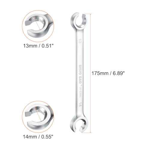 HARFINGTON Flare Nut Wrench 13mm x 14mm CR-V Nickel Plating Wrench for DIY Automotive Repairs and Household Maintenance