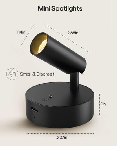 GOODEA Black Rechargeable Indoor Spotlights with Remote, 3000mAh, 3 Color Temperatures