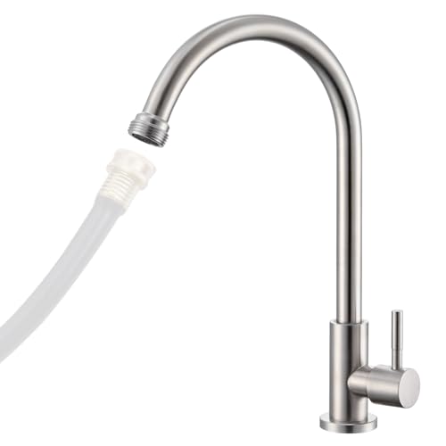 Brushed Nickel Cold Water Faucet - Stainless Steel Single Hole Utility Sink Tap