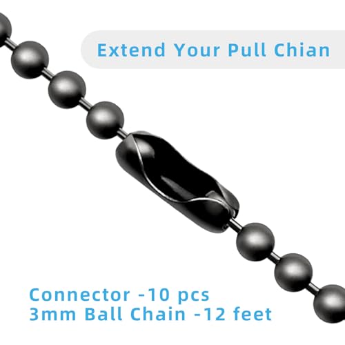 TWLITE Black Ceiling Fan Pull Chain Extender 12 Feet Beaded Light Extension