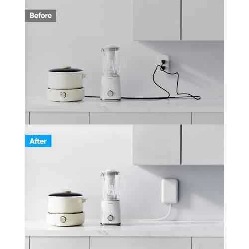 Flat Extension Cord with Outlet Cover, Flat Plug Power Strip with 6 Outlets and 3 USB Ports, 2000 Joules Surge Protector, 5 FT Cord Hidden Outlet Extender for Tight Spaces, White