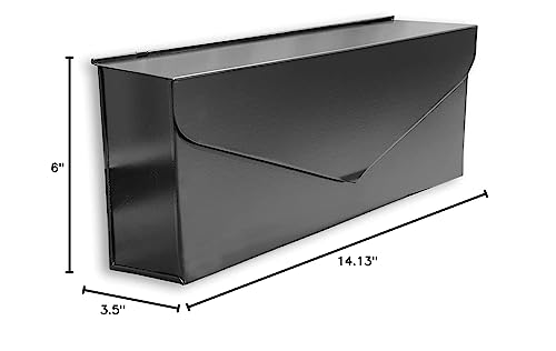 NACH Black Envelope Wall Mount Mailbox, Rust Resistant Metal Mailbox, Black Mailbox Wall Mount, Mailboxes for Outside Wall Mount, Outdoor Mailboxes, Wall Mailbox, 14.1 x 3.5 x 6 Inches, MB-6915BLK