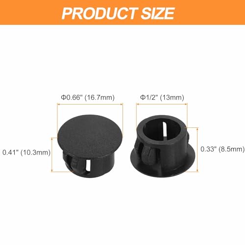 HARFINGTON Black Hole Plugs 100pcs 1/2" Plastic Round Hole Cover - Black