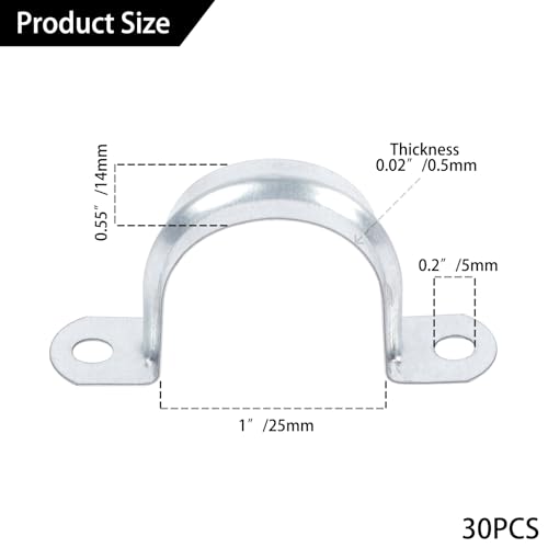 30 PCS 1 Inch Reinforced Rigid Pipe Strap,2 Holes U Bracket Cable Clamp Hanger,Zinc Coated Tension Tube Clip,Conduits Strap Clamps for Pipe Fixing on Various Surfaces,30 PCS(25 mm)