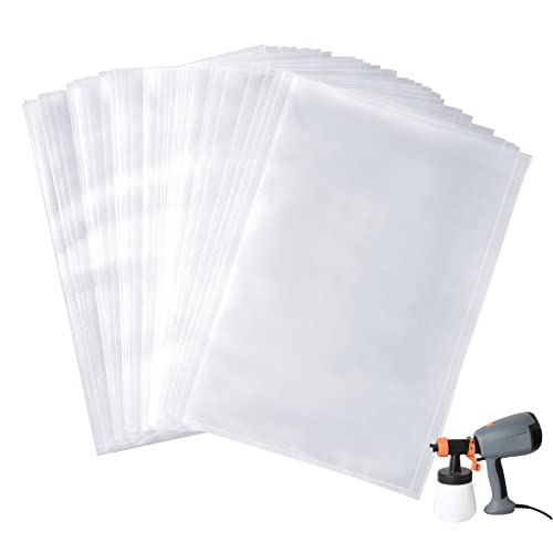 Paint Sprayer Bags 50 Pcs Disposable Clear Spray Gun Bags Sprayer Cup Canister Liners for HVLP Wagner Paint Sprayer Parts Accessories Compatible with Most Spray Guns (7.9 x 11.8 Inch)