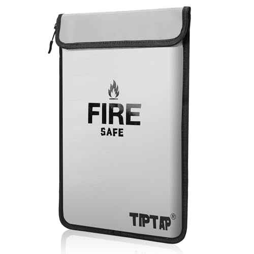 TIPTAP Fireproof Document Bag with Two Pockets, 11x15IN Waterproof Money Bag with Zipper, Essential Document Storage Organizer, Envelope Wallet for Valuables Documents, Cash, Passports and More