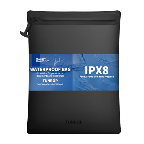 TUNROP Waterproof Document Bag 15.3x11.8" Zipper Pouch Black - IPX8 Submersible