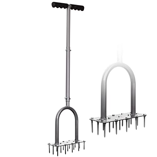 Walensee 3-Row Spike Lawn Aerator Tool, Manual 15-Spike Soil Loosener for Small Lawns