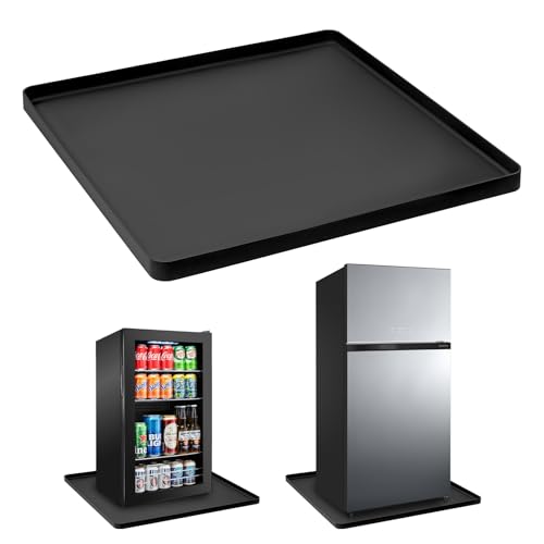 Sptnabv 23.6 x 19.7 in Mini Fridge Mat with Raised Edge – Leakproof Silicone Under Fridge Tray (Black, 23.6" x 19.7")