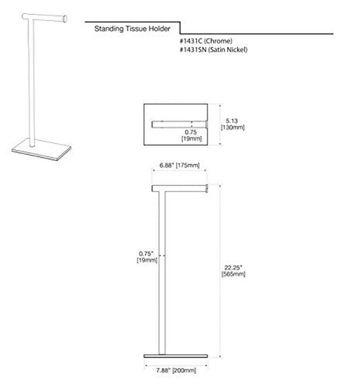 Gatco 1431SN, Modern Rectangle Base Freestanding Toilet Paper Holder, 22.25”, Satin Nickel/Free Standing Toilet Tissue Holder Stand with Weighted Base