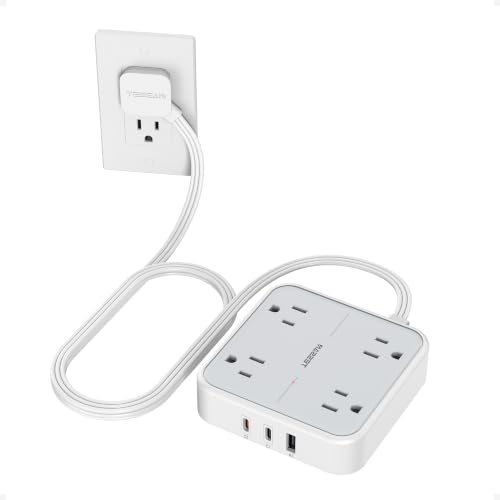 TESSAN 5 Ft Flat Power Strip with Surge Protector, 2 USB-C Ports & 7 Outlets