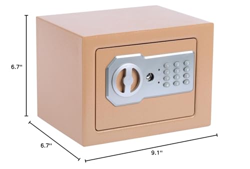 Yuanshikj 0.2 Cubic Feet Electronic Keypad Security Safe Lock Box Steel Digital Deposit for Home Office Hotel Business Cash Jewelry Storage (LIGHT GOLD, 0.2 CF)