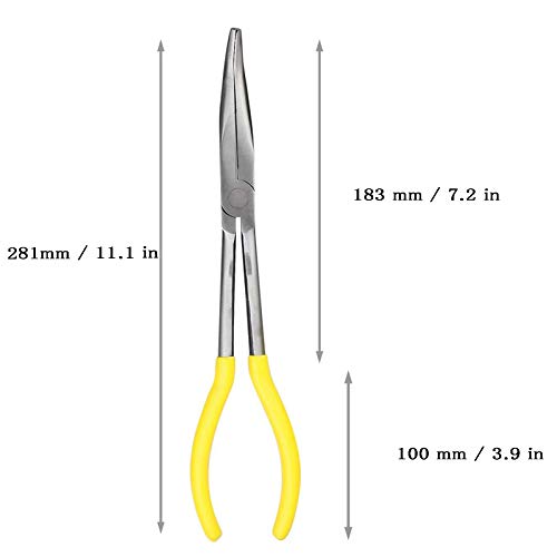 11 Inch Long Reach Long Nose Pliers | Designed for Mechanics, Technicians, and Contractors | Work with Delicate or Difficult-to-Reach Pieces | Milled-Jaws | Steel ¡°45 Degree Bent Nose Plier