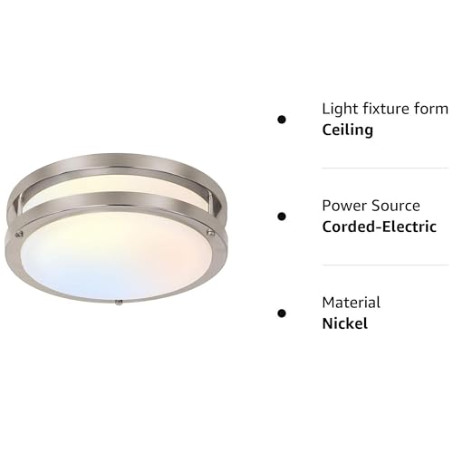 Hykolity 13-Inch Flush Mount LED Ceiling Light Fixture, Brushed Nickel, 5CCT